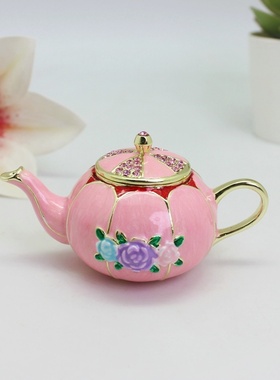 珐琅彩合金花朵茶壶摆件ins风轻奢装饰品客厅茶几艺术工艺品