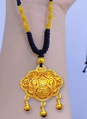 福字花丝铃铛平安锁项链毛衣链