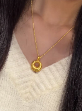 小金坨峰拉丝胖福平安扣项链女