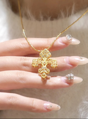 项链铜玉米链女镂空花丝鸢尾花