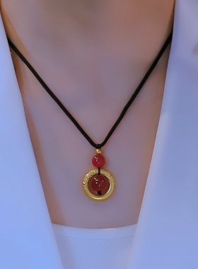 相思红豆吊坠编织黑绳项链