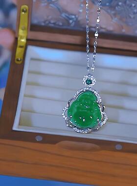 绿色满锆大肚佛锁骨链佛公项链