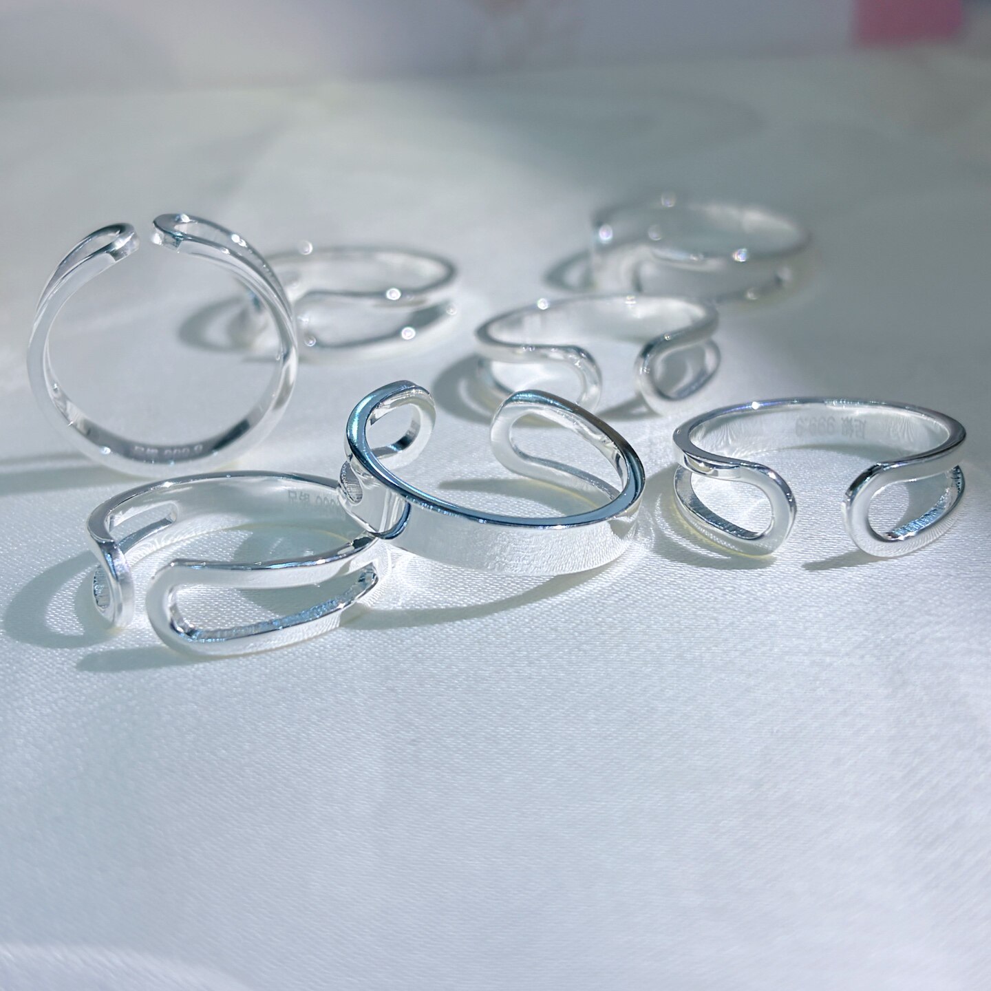 Pure silver 999 simple niche open semicircle ring