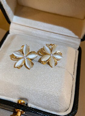 s925银针高级感猫眼石太阳花耳钉耳环女简约精致百搭气质网红耳饰