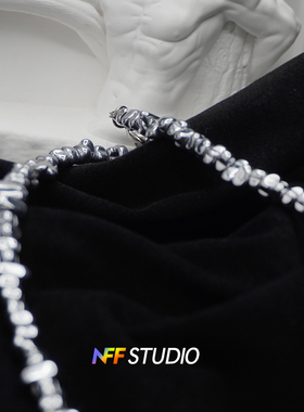 NFF不规则黑胆石颈链情侣碎银