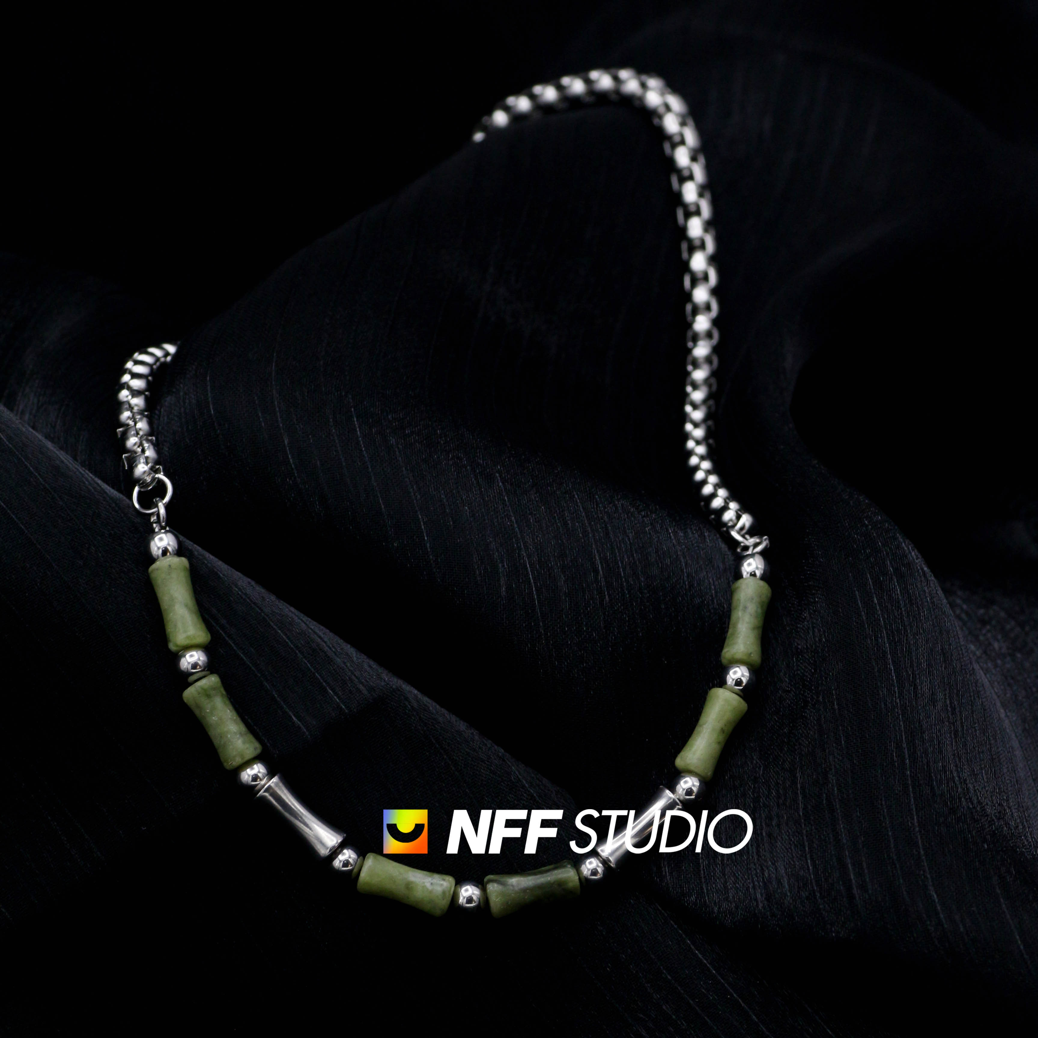 NFF国潮风复古串珠颈链小众原创设计钛钢情侣锁骨链男士个性项链 - 图2