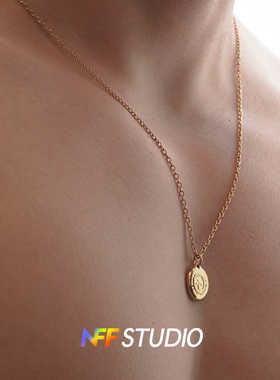 NFF金色椭圆硬币图腾男士项链