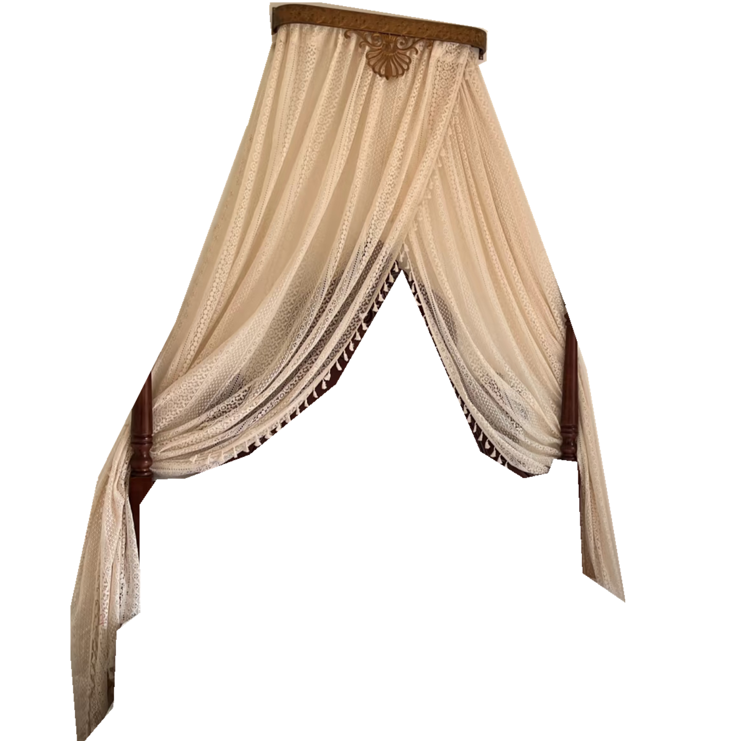 新款中古风床幔蕾丝流苏床头纱幔装饰法式复古米色美式简约带架子,淘宝优惠券,粉丝福利购,淘宝优惠卷