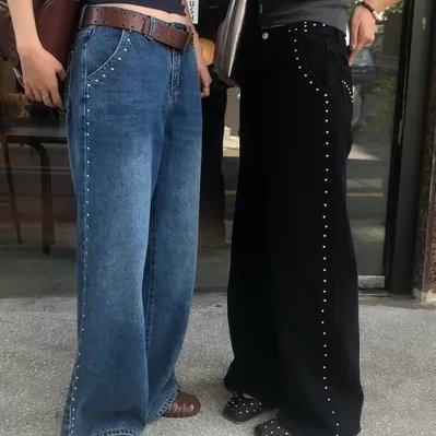 现货 重金属撞钉马骝装饰牛仔裤 - 图2