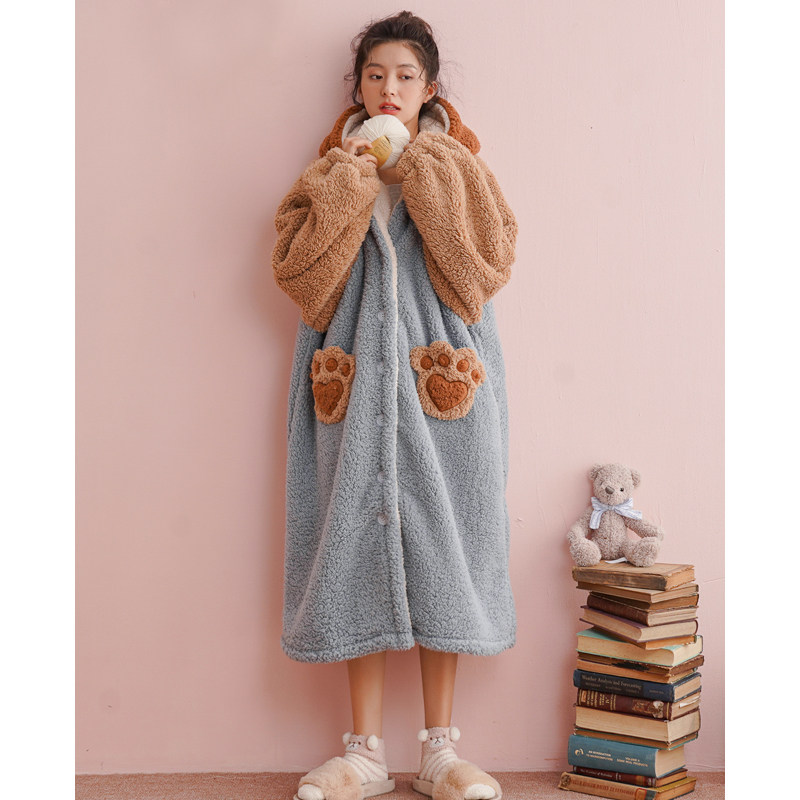 秋冬季珊瑚绒情侣中长款加绒睡袍 侨楚睡袍/浴袍