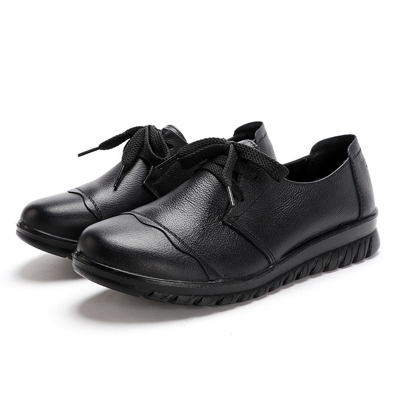 肯德基工作鞋女真皮平底黑色女鞋舒适软底妈妈单鞋防滑上班软皮鞋,淘宝优惠券,粉丝福利购,淘宝优惠卷