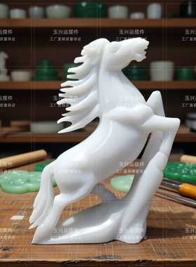白玉马到成功招财摆件开业乔迁礼