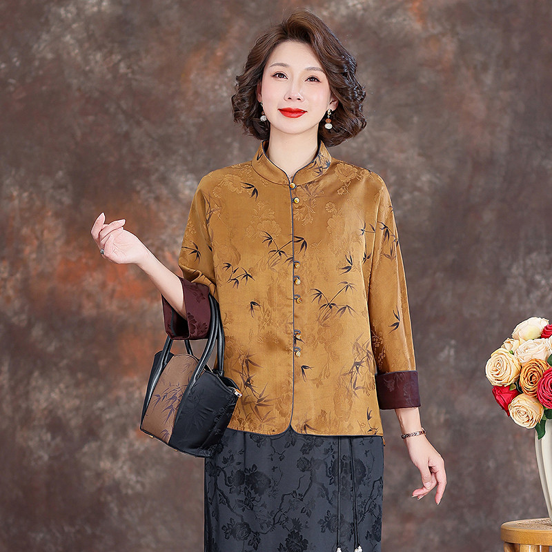 齐黛国际大牌正品香云纱上衣女2025春夏新款气质真丝妈妈衬衫外套