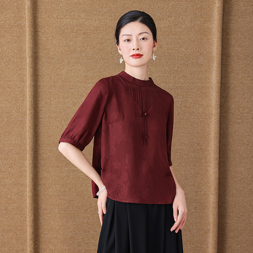 齐黛品牌真丝桑蚕丝女轻奢高级感上衣2025新款立领气质优雅衬衫 - 图1