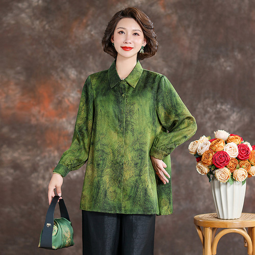 齐黛品牌香云纱上衣女2025新款新中式长袖复古优雅妈妈装真丝衬衫 - 图3