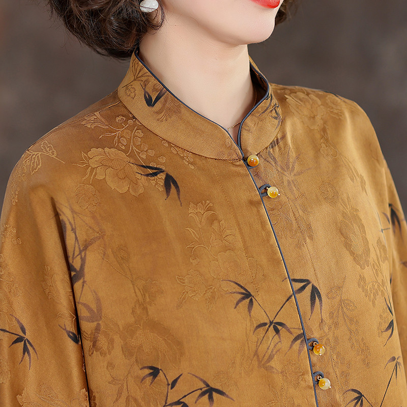 齐黛国际大牌正品香云纱上衣女2025春夏新款气质真丝妈妈衬衫外套