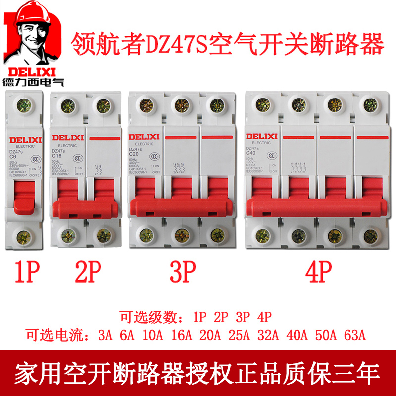 德力西断路器空气开关C型DZ47S 2P双匹1016253263A家用配电箱空开