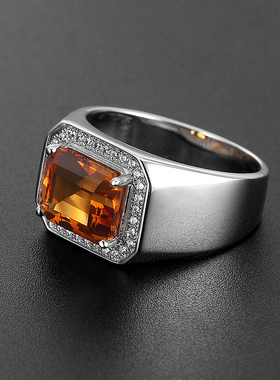 天然黄水晶宝石戒指男小众设计