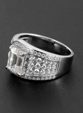 纯银镀金豪华小众莫桑石戒指男