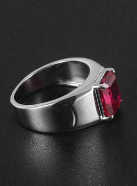 纯银镶嵌红宝石男士戒指