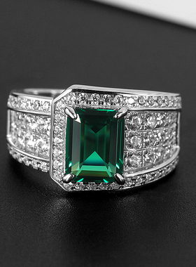 祖母绿切工绿尖晶宝石戒指男