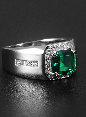 925纯银时尚个性绿宝石男士戒指