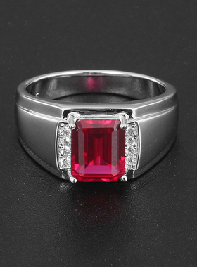 925银红宝戒指男高级感刻字