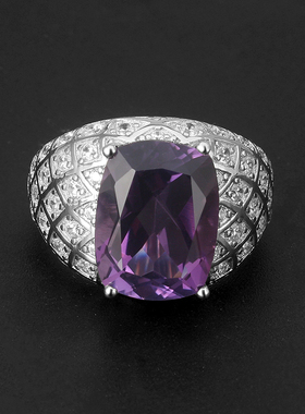 时尚天然紫水晶戒指男免费刻字