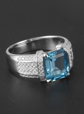 轻奢高级感精致小众瑞士蓝托帕石戒指男925纯银镀金镶嵌宝石定制