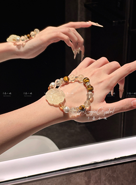 小金库 | 天然黄水晶黄虎眼九尾狐牌手串手链招财转运珠女生礼物