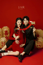 New Dragon Year Themed Movie Photo Costumes for New Years Happy New Years Eve Gyeongwind Red Dress Pregnancy Mommy at home