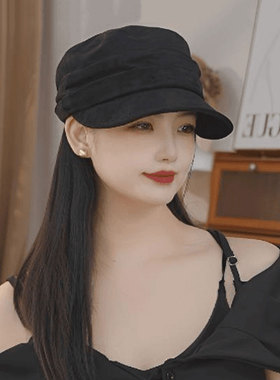 麂皮绒马术帽女秋冬季保暖鸭舌帽