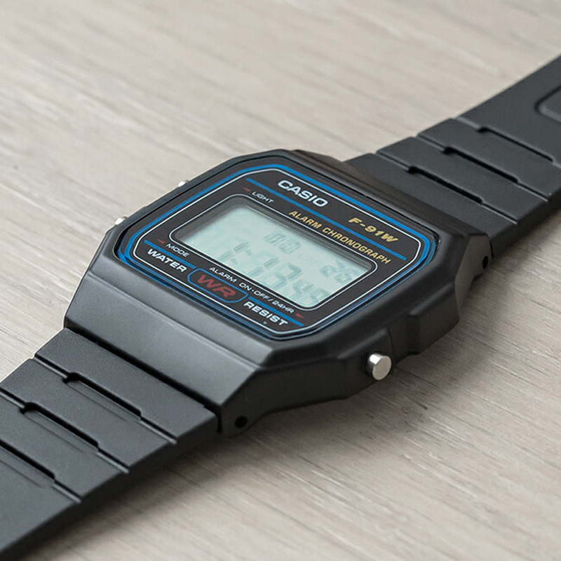 卡西欧手表CASIO F-91W-1防水带日历闹钟秒表复古学生电子小方表-图0