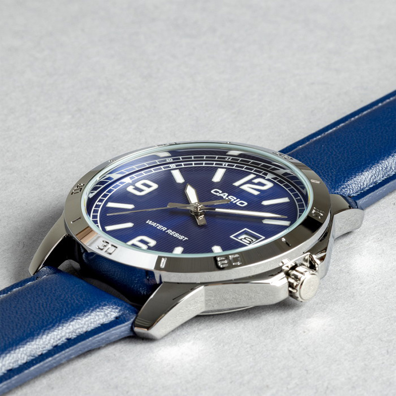 卡西欧手表CASIO MTP-V004L-2B 兰色皮带休闲指针简约防水石英表 - 图0