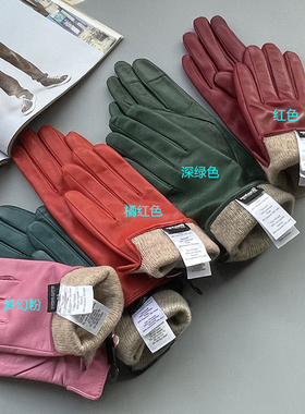 英式订单真皮手套女 小山羊皮羊绒里子简约质感触屏手套 修手型