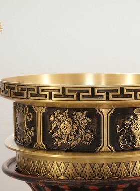 藏式八宝浮雕加厚铜烟供炉