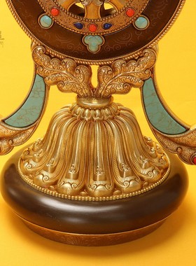 法轮双鹿黄铜家居摆件