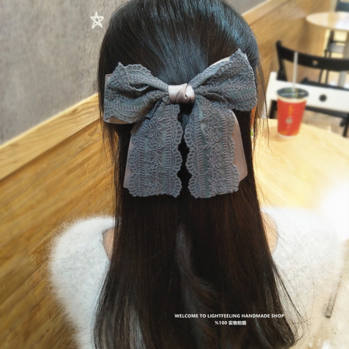 简约蕾丝大蝴蝶结发饰优雅成人发夹马尾夹顶夹半扎发日韩发夹 - 图2