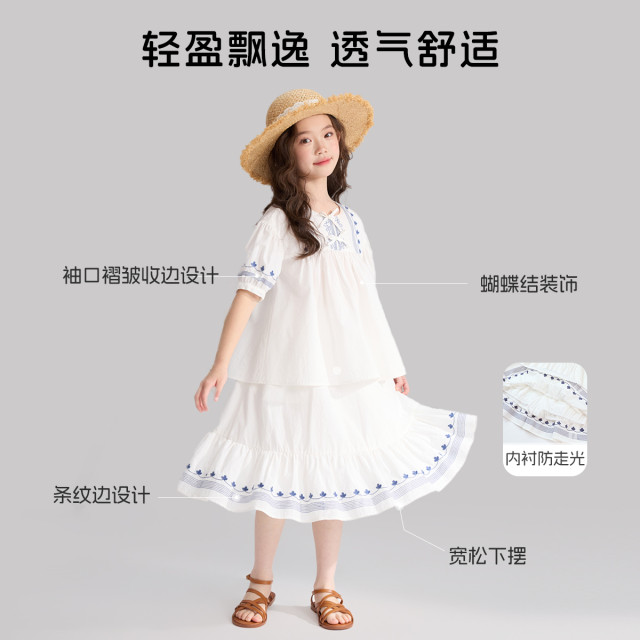 ເດັກຍິງ skirt Fairy ແລະເຄື່ອງນຸ່ງຫົ່ມຂອງເດັກນ້ອຍ 2026 summer ໃຫມ່ເດັກນ້ອຍຂອງຝ້າຍບໍລິສຸດ pastoral ຊຸດວັນພັກ