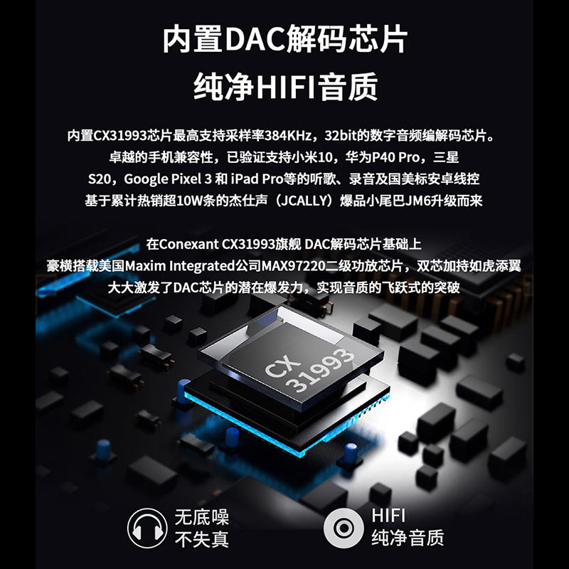 新品杰仕声JM6PRO便捷解码耳放dac转接头cx31993小尾巴hifi发烧耳-图1