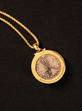 【可定制同款】古罗马时期图密善银币吊坠18k金祖母绿古币吊坠