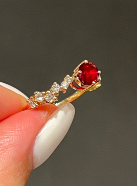 【无烧红宝石戒指】超精美简约百搭鸽血红红宝石钻石戒指 18k金戒
