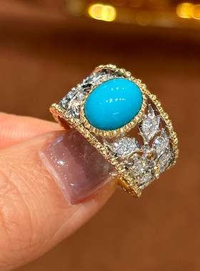 有生珠宝美国原矿睡美人绿松石戒指复古布契拉提灯18k双色金戒指