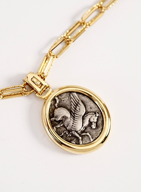 有生珠宝古希腊智慧女神雅典娜飞马吊坠18k金万能扣复古钻石吊坠