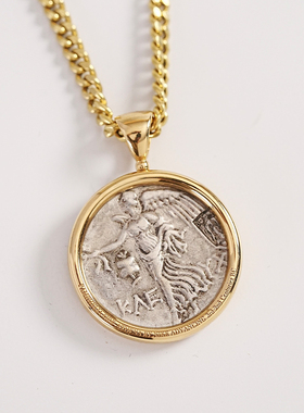有生珠宝经典简约古希腊智慧女神雅典娜吊坠18k金设计古币吊坠