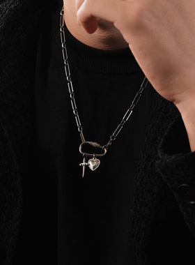 链条小宝剑匕首爱心锁链吊坠项链