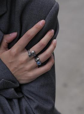 酷冷淡风月光石十字星星男女戒指