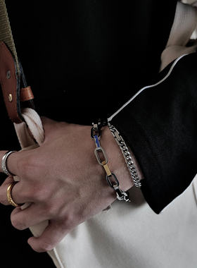 赛博朋克风闪电粗款钛钢男女手链