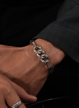 复古做旧风潮流嘻哈宽版古巴手链