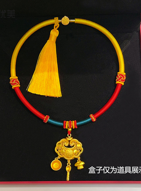 女沙金镂空平安锁衣食无忧项圈